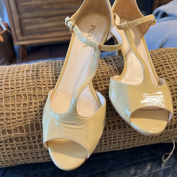 Prada Patent Leather Tan T Strap Heels - Picture 8 of 11